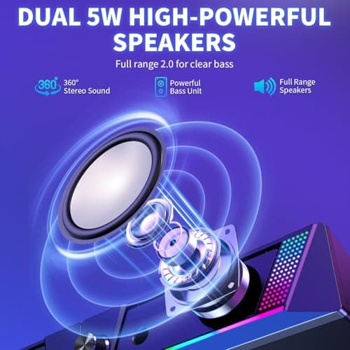 Computer Speakers, 2 in 1 PC Speaker , Gaming Speakers for PC Computer Laptop Desktop Monitor, RGB Speakers with Touch Sensitive Lighting, USB Powered 3.5mm Aux（Package Only Two Speaker, No Soundbar） 3