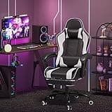 Homall Gaming Chair, Video Game Chair with Footrest and Massage Lumbar Support, Ergonomic Computer Chair Height Adjustable with Swivel Seat and Headrest (White) 2
