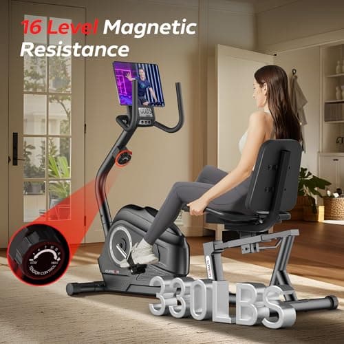 CURSOR FITNESS Recumbent Exercise Bike, Stationary Bikes for Home with Adjustable Seat, 16-Level Magnetic Resistance Recumbent Exercise Bike for Home Gym Cardio Workout Training 2