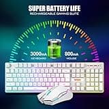 RedThunder K10 Wireless Gaming Keyboard and Mouse Combo, LED Backlit Rechargeable 3800mAh Battery, Mechanical Feel Anti-ghosting Keyboard + 7D 3200DPI Mice for PC Gamer (White) 3