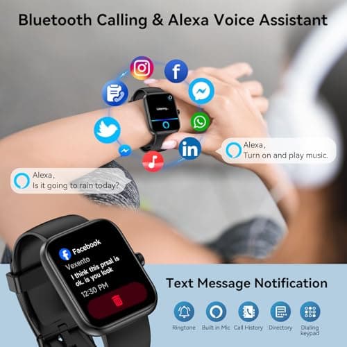 Mikego Smart Watch with Alexa Built-in, 1.83" HD Touchscreen & Fitness Tracker with Message Call Function, 24/7 Heart Rate/Sleep Monitor, 120+ Sport Modes, IP68 Waterproof, for Android iPhone (Black) 2