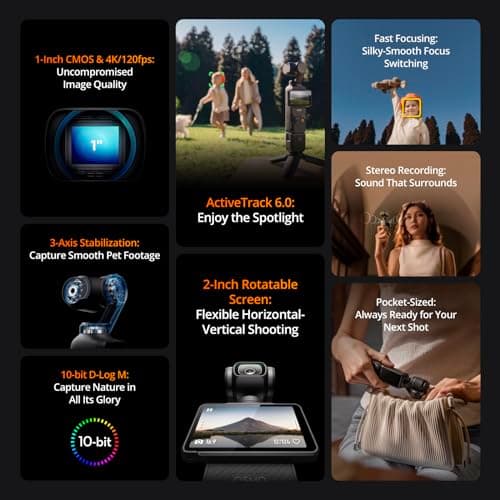 DJI Osmo Pocket 3 + Mic 2 (2 TX + 1 RX + Charging Case), Digital Camera with 1'' CMOS & 4K/120fps Video, 3-Axis Stabilization, Face/Object Tracking, Mic 2 Included for Clear Audio, Vlogging Camera 4K 4