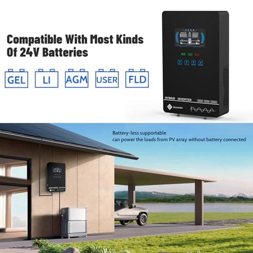 SUMRY Hybrid Solar Inverter, 4000W DC 24V to AC 120V Pure Sine Wave Power Converter, Glass Top Cover with LCD Display, 140A MPPT Charge Controller, Supports Battery-Less or AGM Lithium Battery 5
