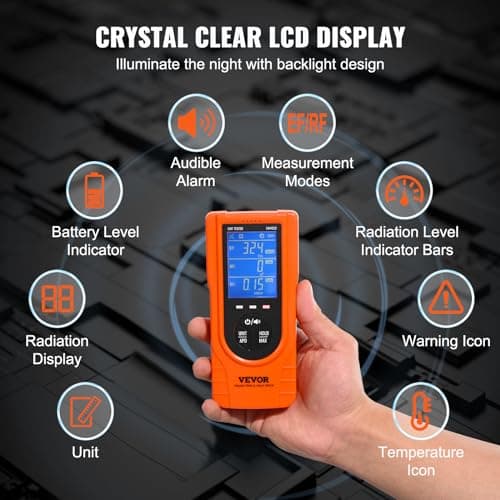 VEVOR 3-in-1 EMF Meter, 5Hz - 3.5GHz, Handheld Rechargeable Electromagnetic Field Radiation Detector, Digital LCD EMF Tester for EF MF RF Home Inspections Outdoor Ghost Hunting Paranormal Equipment 5