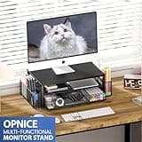 OPNICE Desk Organizer and Accessories, 2-Tier Computer Monitor Stand Riser with Drawer and 2 Pen Holders, Laptop Stand, Office Desk Accessories for Office Supplies, Black 5