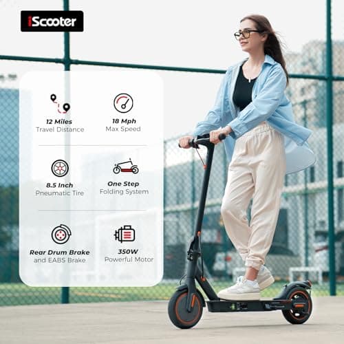 iScooter Electric Scooter, 12 Miles Long Range, 18 Mph Top Speed, Commuting Electric Scooter with Cuise Control, Double Braking Systems Escooter for Adults and Teens - i8 2