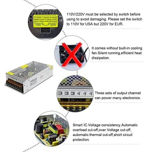 ALITOVE DC 12V 20A 240W Power Supply Transformer Switch AC 110V / 220V to DC 12V 20amp Switching Adapter Converter LED Driver for LED Strip Light CCTV Camera Security System 3