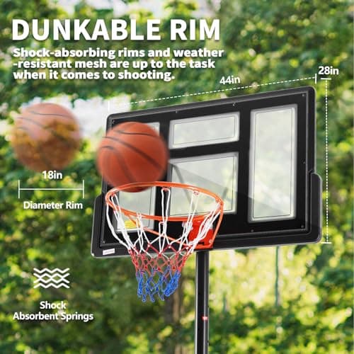 DUMOS 6.1-10FT Adjustable Height Portable Basketball Hoop Outdoor for Adult, 44 Inch Shatterproof Backboard w/Shock Absorbent Rim, Fillable Base, 2 Wheels for Swimming Pool/Indoor, Classic Black 5