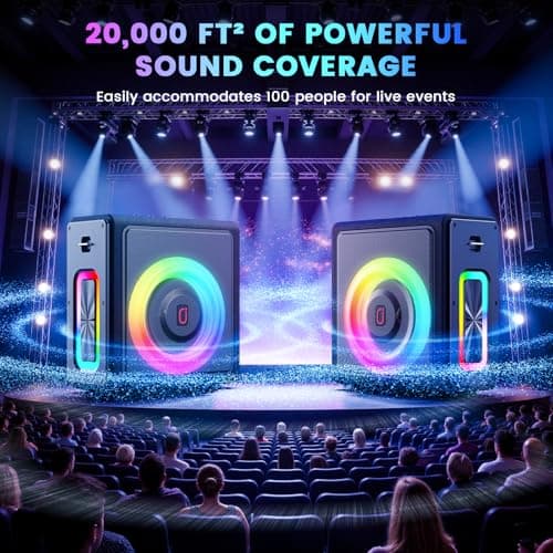 Karaoke Machine, Portable Bluetooth 5.3 Speaker with 2 Wireless Microphones for Adults, PA System with Pitch Correction & Echo Adjustment, Supports TWS/TF Card/USB/AUX/Live for Home Party 4