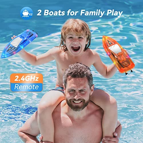 YEETFTC 2Pack LED Light RC Boat Remote Control Pool Water Toys for Kids Ages 8-12 Adults Lakes Bathtub Toy with Whole Body Waterproof,Low Battery Alarm,2.4Ghz,Control Range 50M,Rechargeable Battery 5