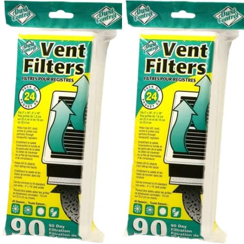 Dust Control Vent Filters - Pack of 48 | Traps Dirt, Dust, Smoke, Pollen Size Particles | Provides Fresh, Filtered Air for Bathrooms, Bedrooms, Kitchen, Family Rooms.