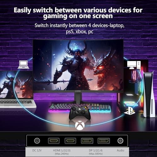 Z-Edge 27 inch Curved Gaming Monitor, FHD 1080P 300Hz 280Hz 240Hz Curved Monitor 1500R Computer Monitor, MPRT 1ms Monitor, 16.7M Colors, UG27S 2X DP 1.4 Ports and 2X HDMI 2.0 Ports 5