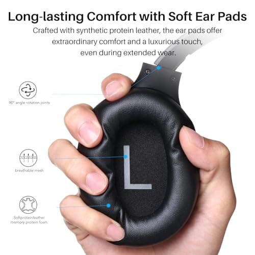 TOZO HT2 Hybrid Active Noise Cancelling Headphones, Wireless Over Ear Bluetooth Headset, 60H Playtime, Hi-Res Audio Custom EQ via App Deep Bass Comfort Fit Ear Cups, for Home Office Travel 3