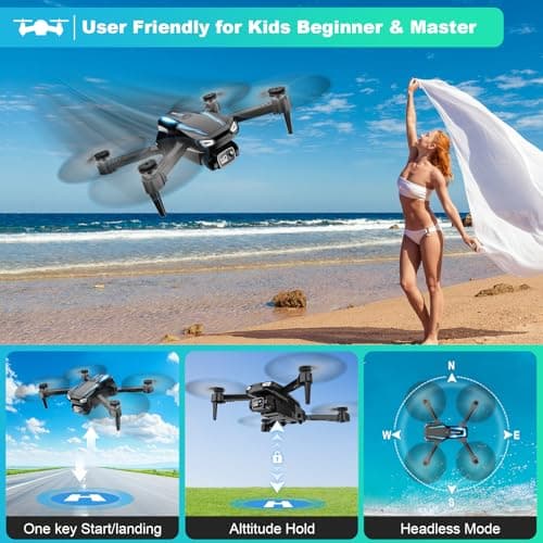 Drone with Camera, 1080P HD FPV Foldable Drone for Kids Adults Beginners, Brushless Motor RC Quadcopter with Stable Hover, Gestures Selfie, Waypoint Fly, 3D Flips, One Key Start, 2 Batteries 5