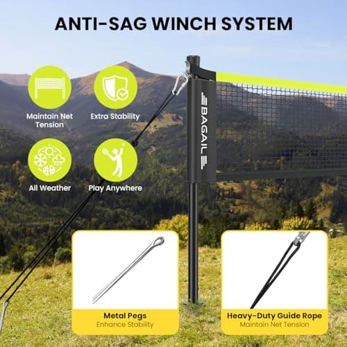 BAGAIL Outdoor Badminton Net Set with Anti-Sag Winch System - Official Size 20ft x 5ft, 4 Rackets, 3 Shuttlecocks, Durable PE Net & Carry Bag for Backyard, Beach, Family Games - Yellow 2