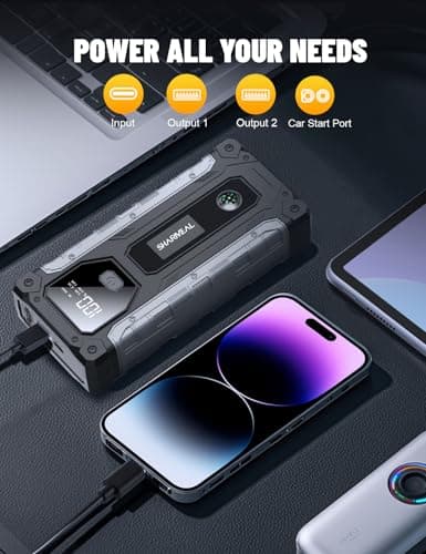 Sharmeal Car Jump Starter 5000A, Jump Starter Battery Pack for 10.0L Gas and 9.0L Diesel, 12V Portable Jump Box with LED Light 4