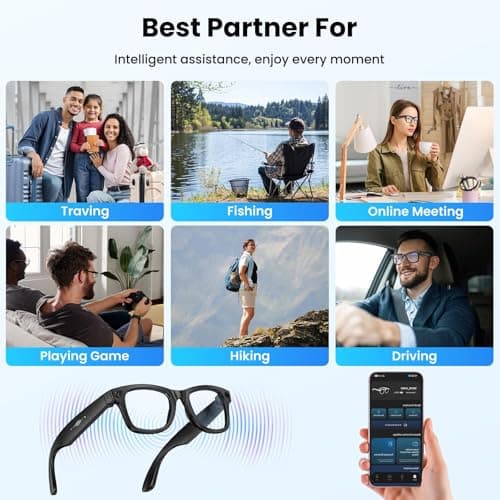 Mingtawn AI Smart Glasses 4K HD Camera, BT Call, 800W Anti-Shake Camera Glasses with Video Recording Dual Mic, Simultaneous Interpretation/GPT Identify Objects, 270mAh Blue Light Glasses（Blue） 5
