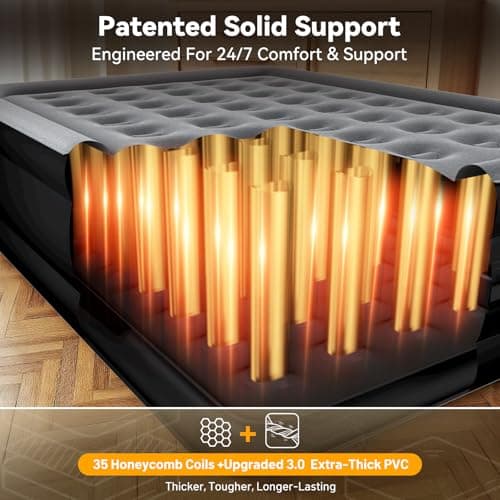 VOSSER Air Mattress Queen with Built in Pump,Blow Up Mattress in 3 Mins,18'' Raised Self Inflatable Mattress,Portable Airbed for Home,Floor&Camping,Queen Size Air Matress for Adults,660LB Max,Black 3