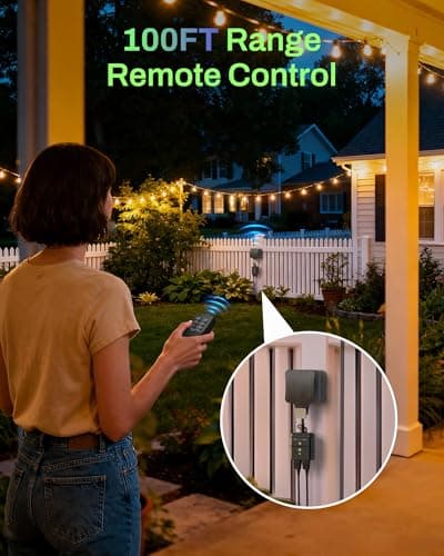 BN-LINK Outdoor Light Timer, Waterproof Plug-in Dusk-to-Dawn Controller with 2 Grounded Outlets for Christmas & Halloween String Lights, 15A 1/2HP, ETL Listed, 100 ft RF Range, Remote Included 3