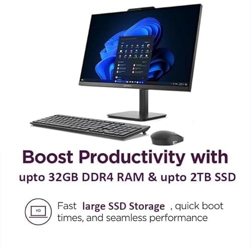 Lenovo AIO 24" FHD All-in-One Desktop Computer for Home Office, Intel 4-Core Processor, 8GB DDR4 RAM, 512GB PCIe SSD, WiFi 6, Bluetooth 5.2, HDMI, Black, Windows 11 Home 2