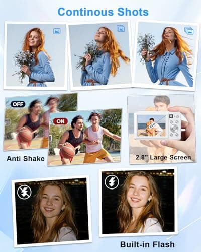 Digital Camera, 4K 64MP Cameras for Photography, Point and Shoot Digital Camera with Auto Focus, Dual Camera, Flash, 16X Zoom, Anti Shake, 32GB Card, Compact Vlogging Camera for Teens, Adults 5