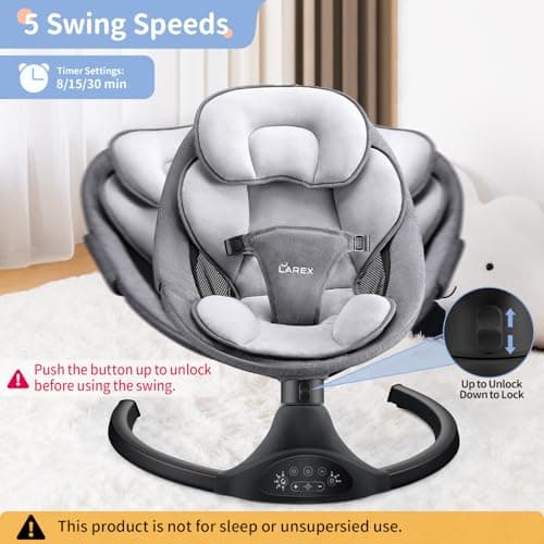 LAREX Baby Swing Infant Swing Electric Toddler Baby Rocker Portable for Newborn Boy Girl, 5 Sway Speeds with Remote Control, 10 Preset Melodies and Bluetooth, 0-6 Months Max 20 Lbs (Black) 2