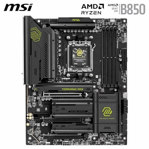 MSI MAG B850 Tomahawk MAX WiFi Motherboard, ATX - Supports AMD Ryzen 9000/8000 / 7000 Processors, AM5-80A SPS VRM, DDR5 Memory Boost 8400+ MT/s (OC), PCIe 5.0 x16, M.2 Gen5, Wi-Fi 7, 5G LAN 2