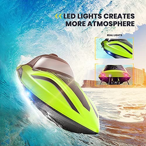 DEERC RC Boat with LED Light, 30+ Mins, Self Righting Remote Control Boat for Pools & Lakes, 20+ MPH, 2.4GHz Racing Boats, 2 Battery, Pool Toys for Kids, Radio Controlled Watercraft 4