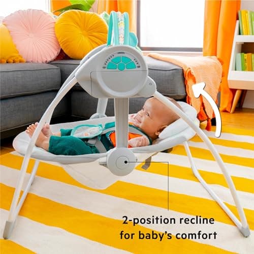 Bright Starts Portable Automatic 6-Speed Baby Swing with Adaptable Speed, Taggies, Music, Removable-Toy-Bar, 0-9 Months 6-20 lbs (Whimsical Wild) 3