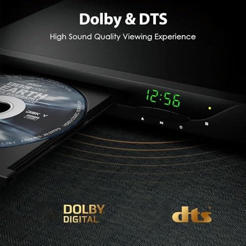 Blu Ray DVD Player, 1080P Home Theater Disc System, Play All DVDs and Region A 1 Blu-Rays, Support Max 128G USB Flash Drive + HDMI/AV/Coaxial Output + Built-in PAL/NTSC with HDMI/AV Cable 5