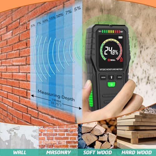 Pinless Moisture Meters Non-Invasive Digital Wood Moisture Tester Water Leak Detector for Wall,Lumber, building,Firewood,Humidity Tester (Black_Case) 2