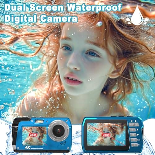 Waterproof Digital Camera, Underwater Camera with 32GB Card(Installed), 4K FHD 48MP Dual-Screen Selfie Under Water Camera for Photography, 10FT Waterproof Camera for Snorkeling, Surfing, Rafting 4