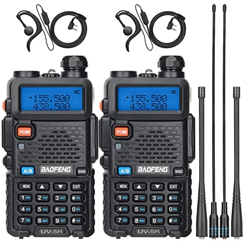 Baofeng UV-5R Radio Ham Radio Handheld Long Range UV5R Dual Band VHF UHF Rechargeable Two Way Radio Walkie Talkies for Adults with Earpiece Full Kit for Camping Hunting Survival Gear,2Pack