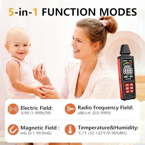 EMF Detector, TEMIRUP 5 in 1 Handheld EMF Meter Radiation Detector, Detects EF, RF, MF, WiFi Signal,Temperature, Humidity, Rechargeable EMF Reader with Large Color LCD for Home, Office, Ghost Hunting 3