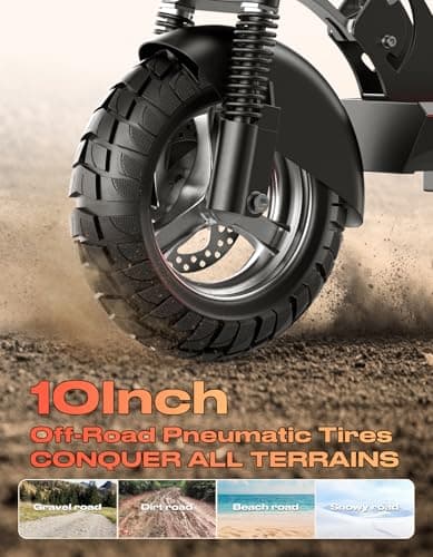 ASKGO Electric Scooter, 1500W Peak Powerful E Scooter for Adults with Seat, Up to 25MPH & 45-Mile Range, 48V 13AH Battery, 10" Pneumatic Tires, Foldable Off-Road Electric Scooter with Dual Disc Brake 4