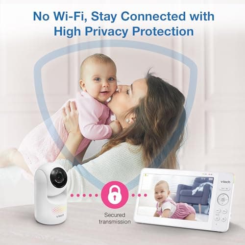 VTech 7" Baby Monitor with IPS Screen, Pan Tilt Zoom Camera, No WiFi Video Baby Monitor with Camera and Audio, Multi-Color Night Light, 2-Way Talk, Lullabies, Advanced HQ Max 4