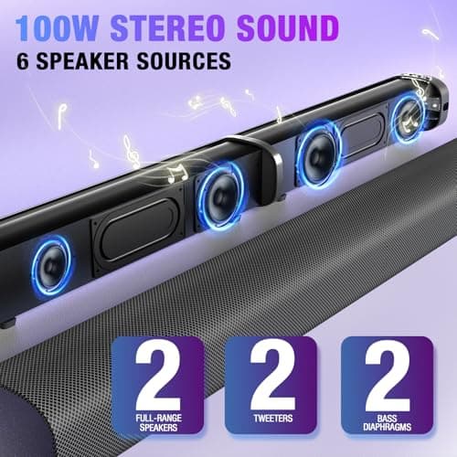 Yenjuty Sound Bar, 100W Sound Bar for Smart TV, Bluetooth 5.3 Soundbar, 2 in 1 Detachable Home Speaker Bass Effect, Home Theater Surround Sound, ARC/Optical/AUX/USB Connections, for TV/PC/Projectors 3