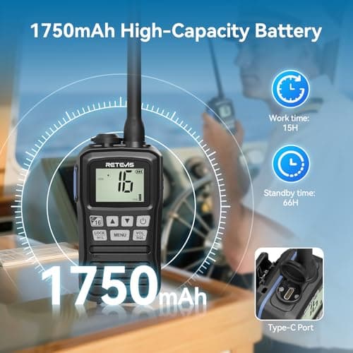Retevis RM01P Marine Radio-RM01 Upgraded Version, IP67 Floating VHF Radio Handheld, 1750mAh, Type-C, NOAA, 88 Global Channels, Lightweight & Portable Maritime Radio,for Coastal Fishing Kayaking(1Pack) 5