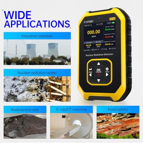 Geiger Counter Nuclear Radiation Detector - FNIRSI Radiation Dosimeter with LCD Display, Portable Handheld Beta Gamma X-ray Rechargeable Radiation Monitor Meter, 5 Dosage Units Switched 4