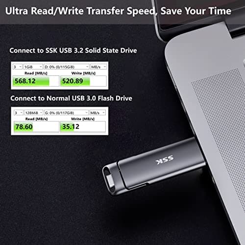 SSK External USB C SSD Flash Drive 512GB, Up to 550MB/s 2-in-1 Type C+ USB A USB3.2 Gen2 Solid State Thumb Drive, Memory Stick Data Storage for iPhone 15/PS4/PS5/Android Phone/Windows/Mac 3