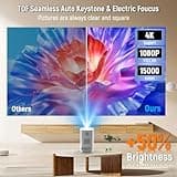 Projector 4K with WiFi and Bluetooth, Portable Projector with Sensorless Auto Focus, Outdoor Movie Projector 120'' Screen Compatible with HDMI/USB/Smartphone/PC/Laptop 4