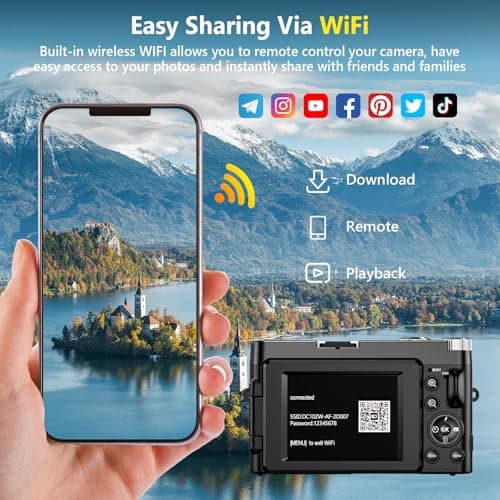 4K Digital Camera for Photography Autofocus, Upgraded 64MP WiFi Vlogging Camera for YouTube with 3" 180° Flip Screen, 16X Zoom, Compact Travel Cameras for Beginners with 32GB Card, 2 Batteries, Black 3