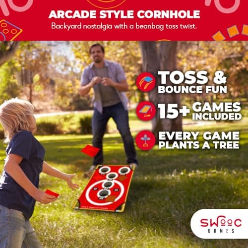 SWOOC Games - Coney Island Toss™ - Arcade Style Cornhole Board Set w/Carrying Case & 15+ Games - Corn Hole Games for Adults - Kids Bean Bag Toss Game - Kids Cornhole Set w/Bags - Outdoor Yard Games 2