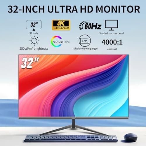 ZZA 32 Inch Computer Monitor, 4K Monitor 60HZ UHD(3840 * 2160P) 3000R IPS Screen with Ultra-Thin Bezels,HDR10,HDMI/DP Ports, Tilt Adjustable, Eyecare, Ideal for Business, Office, and Casual Gaming 2