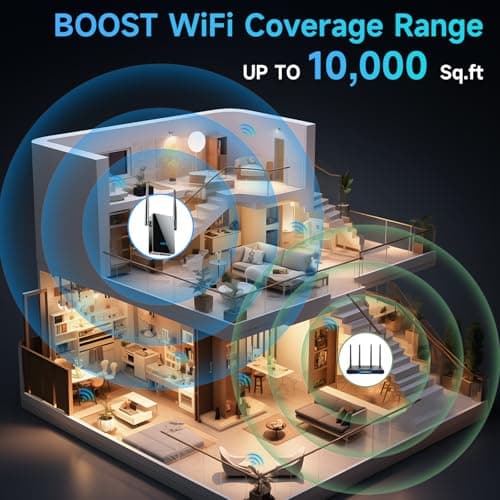 2026 WiFi Extender Signal Booster, New Gen Internet Booster for Home, 4X Faster, Covers up to 10,000 sq.ft, Wi-Fi Repeater with Ethernet Port, Wireless Long Range Amplifier, Easy Setup (Black) 2