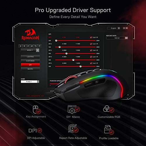 Redragon M612 Predator RGB Gaming Mouse, 8000 DPI Wired Optical Mouse with 11 Programmable Buttons & 5 Backlit Modes, Software Supports DIY Keybinds Rapid Fire Button 5