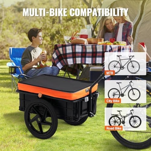 VEVOR Bike Cargo Trailer, 88 lbs Load Capacity, Heavy-Duty Bicycle Wagon Cart, Foldable Compact Storage with Universal Hitch, Waterproof Cover, 16" Wheels, Safe Reflectors, Fits 24"-28" Bike Wheels 4
