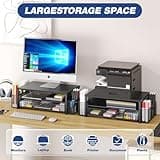 OPNICE Desk Organizer and Accessories, 2-Tier Computer Monitor Stand Riser with Drawer and 2 Pen Holders, Laptop Stand, Office Desk Accessories for Office Supplies, Black 4