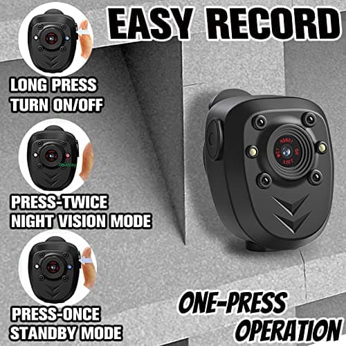 Mini Body Camera Video Recorder Built-in 128GB Memory Card with Night Vision IR & Loop Record HD 1080P, 4-6 HR Battery Life Wearable Police Cam for Home, Outdoor, Law Enforcement, Security Guard 2
