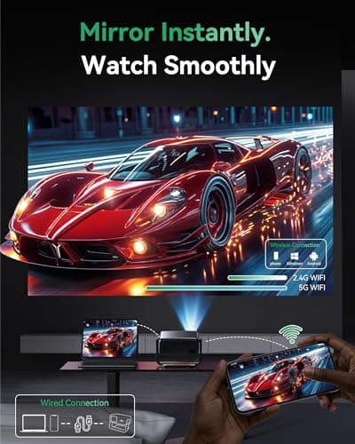 Projector with WiFi and Bluetooth, Support Decoding Projector 4K, 1200 ANSI 180° Rotatable with Native 1080P Mini Projector, Auto Keystone, Portable Smart Outdoor Home Movie Projectors 3